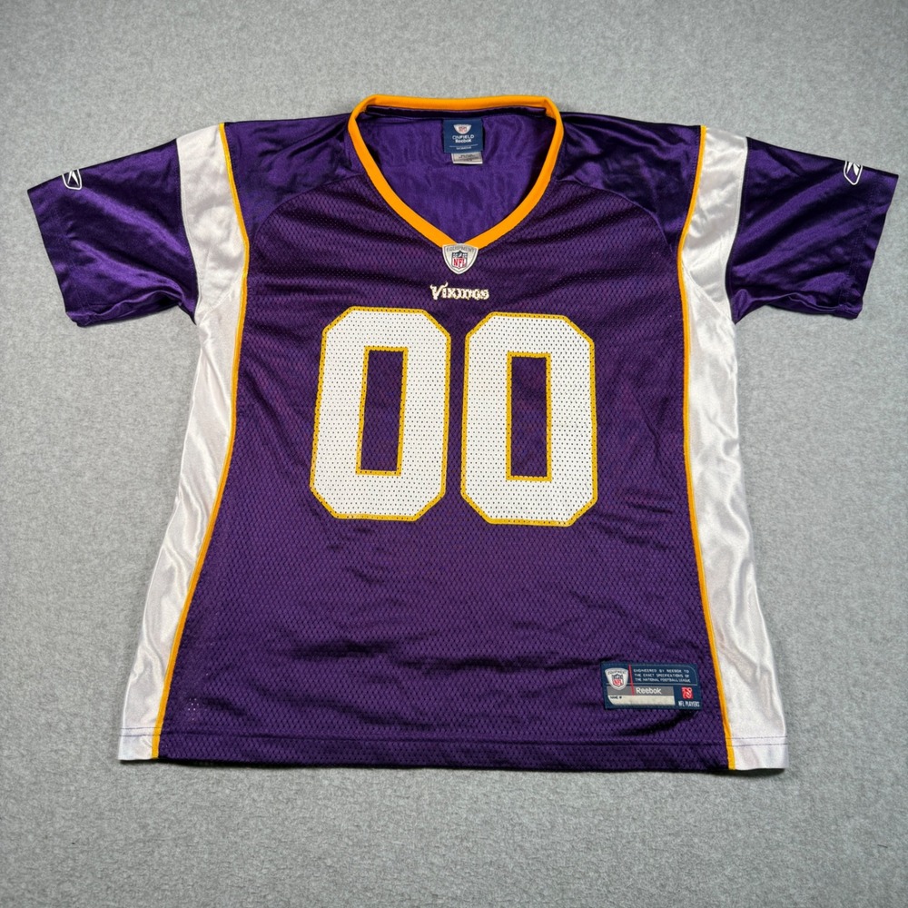 Reebok Minnesota Vikings NFL Jersey Womens Large Purple Gold Mesh Football 00